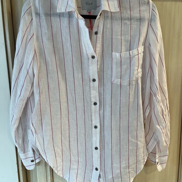 Rails x Free People Charli Button Down Linen Berry Striped Shirt Blouse Top - Picture 7 of 10